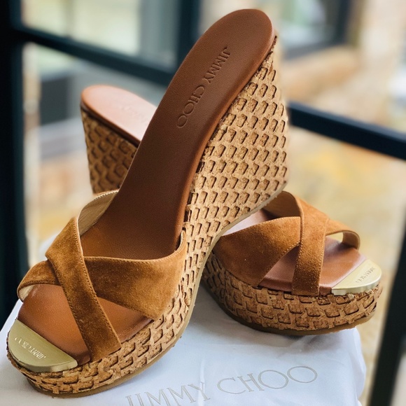Jimmy Choo Shoes - Suede Jimmy Choo Wedge Slides